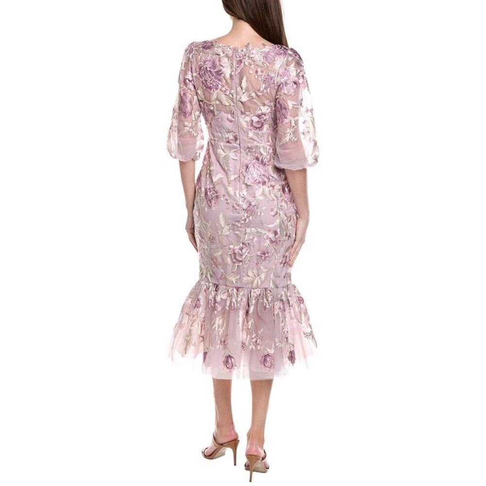 Marchesa Notte Womens  Puff Sleeve Midi Dress, Pink - Picture 2 of 3